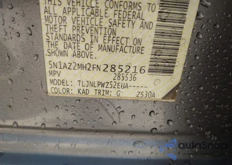 2015 Nissan Murano S из США, поврежденный, VIN 5N1AZ2MH2FN285216